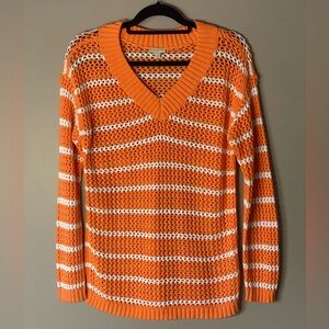 Talbots S Long Sleeve Sweater
Cotton Striped 
Lightweight
White Orange